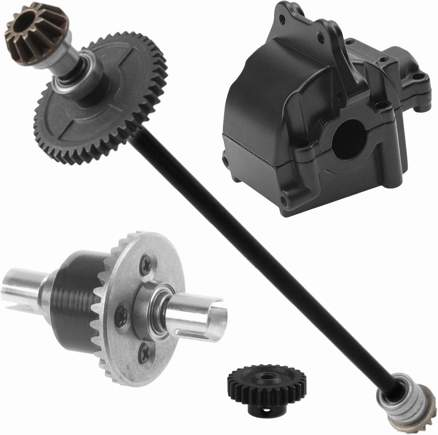 ShareGoo Metal Gearbox Housing Differential Cover & Differential Gear Set & Central Drive Shaft Compatible with WLtoys 144010 144001 144002 1/14 RC Car Upgrade Part (Black)