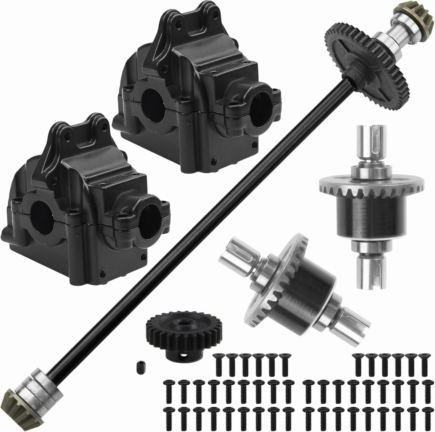 ShareGoo Metal Gearbox Housing Differential Cover & Differential Gear Set & Central Drive Shaft Compatible with WLtoys 144010 144001 144002 1/14 RC Car Upgrade Part (Black)