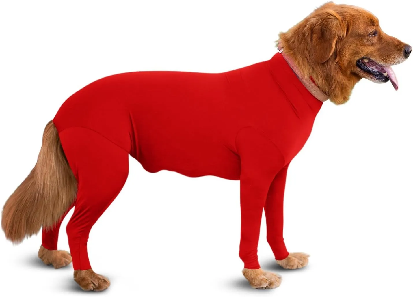 Shed Defender Original Dog Onesie - Seen On Shark Tank, Contains Shedding of Dog Hair for Home, Car, Travel, Anxiety Calming Shirt, Surgery Recovery Body Jumpsuit, E Collar Alternative (Red, XS)