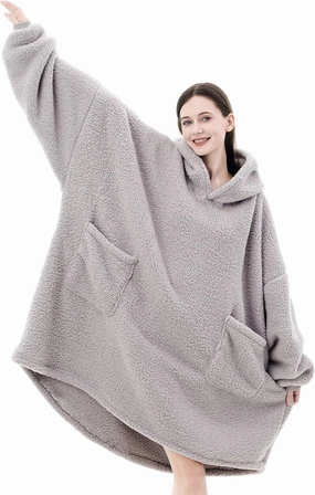 Sherpa Wearable Blanket Hoodie Gifts for Women, Cozy Warm Oversized Hoodie Blanket Sweater with Pockets for Adults