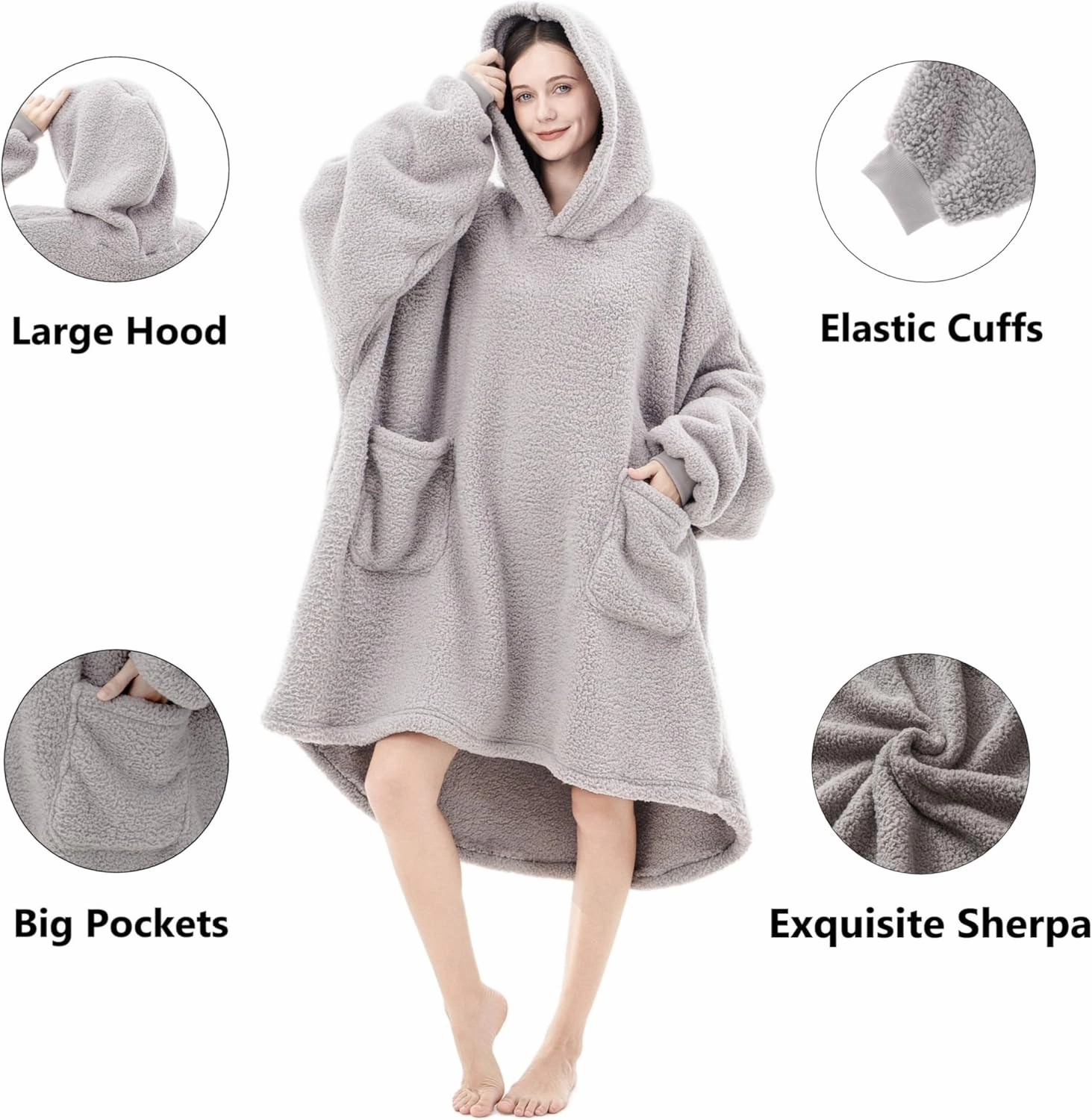 Sherpa Wearable Blanket Hoodie Gifts for Women, Cozy Warm Oversized Hoodie Blanket Sweater with Pockets for Adults