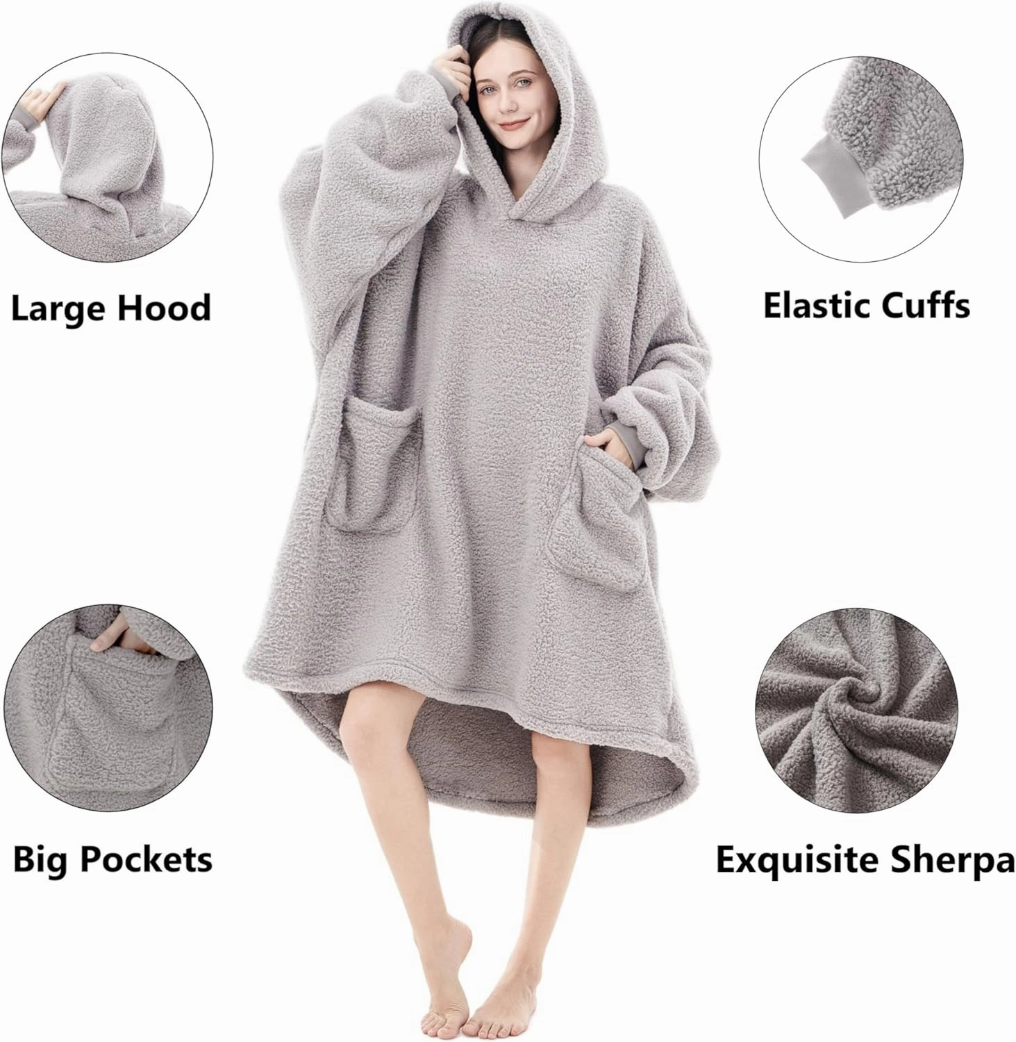 Sherpa Wearable Blanket Hoodie Gifts for Women, Cozy Warm Oversized Hoodie Blanket Sweater with Pockets for Adults