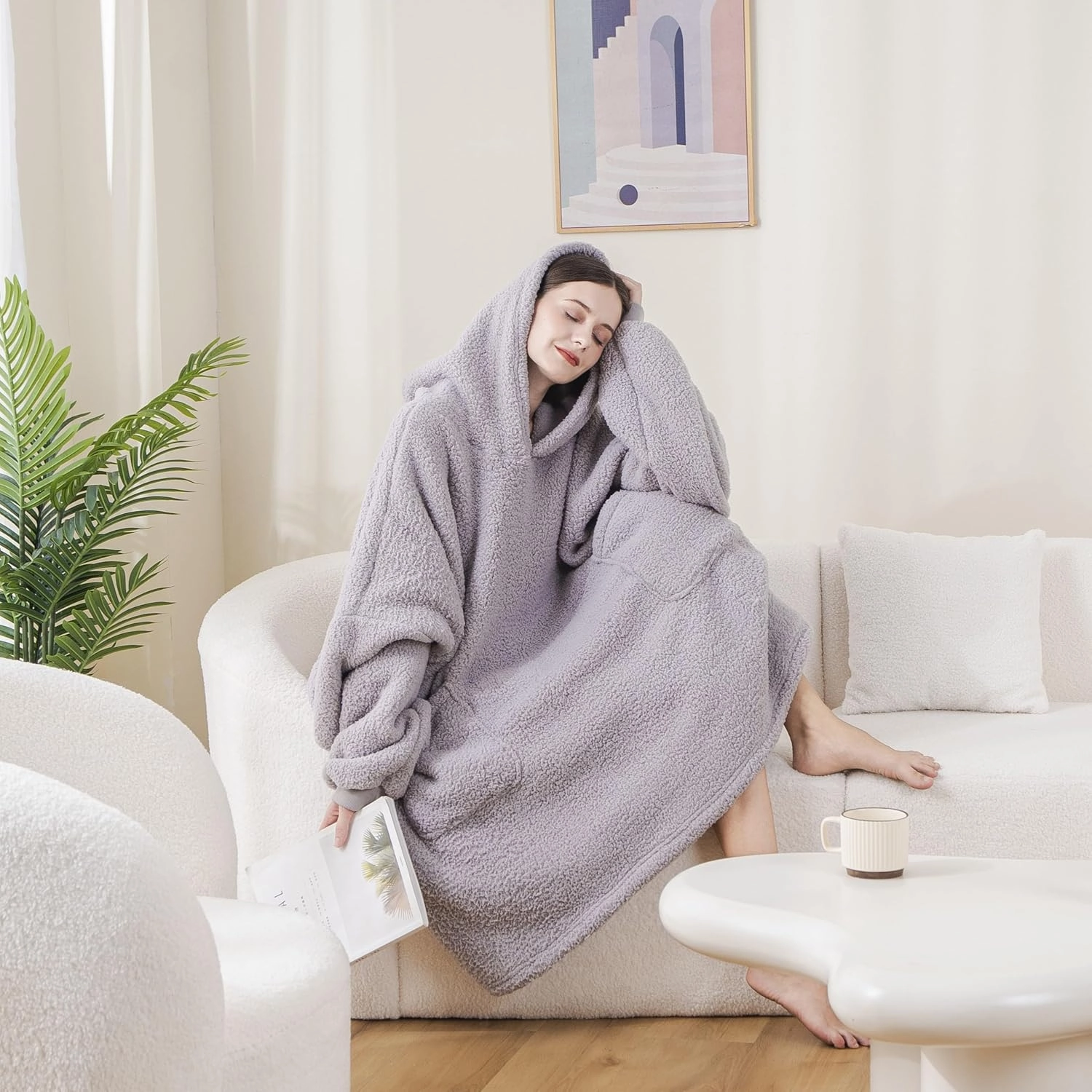 Sherpa Wearable Blanket Hoodie Gifts for Women, Cozy Warm Oversized Hoodie Blanket Sweater with Pockets for Adults