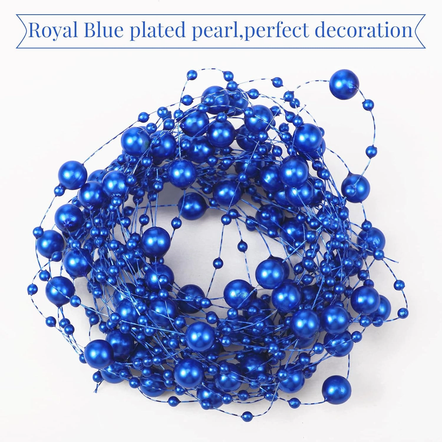 Shihanee 15 Pcs Clear Glass Cylinder Vases Centerpiece Flower Vase Candle Holder for Centerpiece Wedding Party Decor with Candles Faux Pearls String and Beads (Royal Blue)