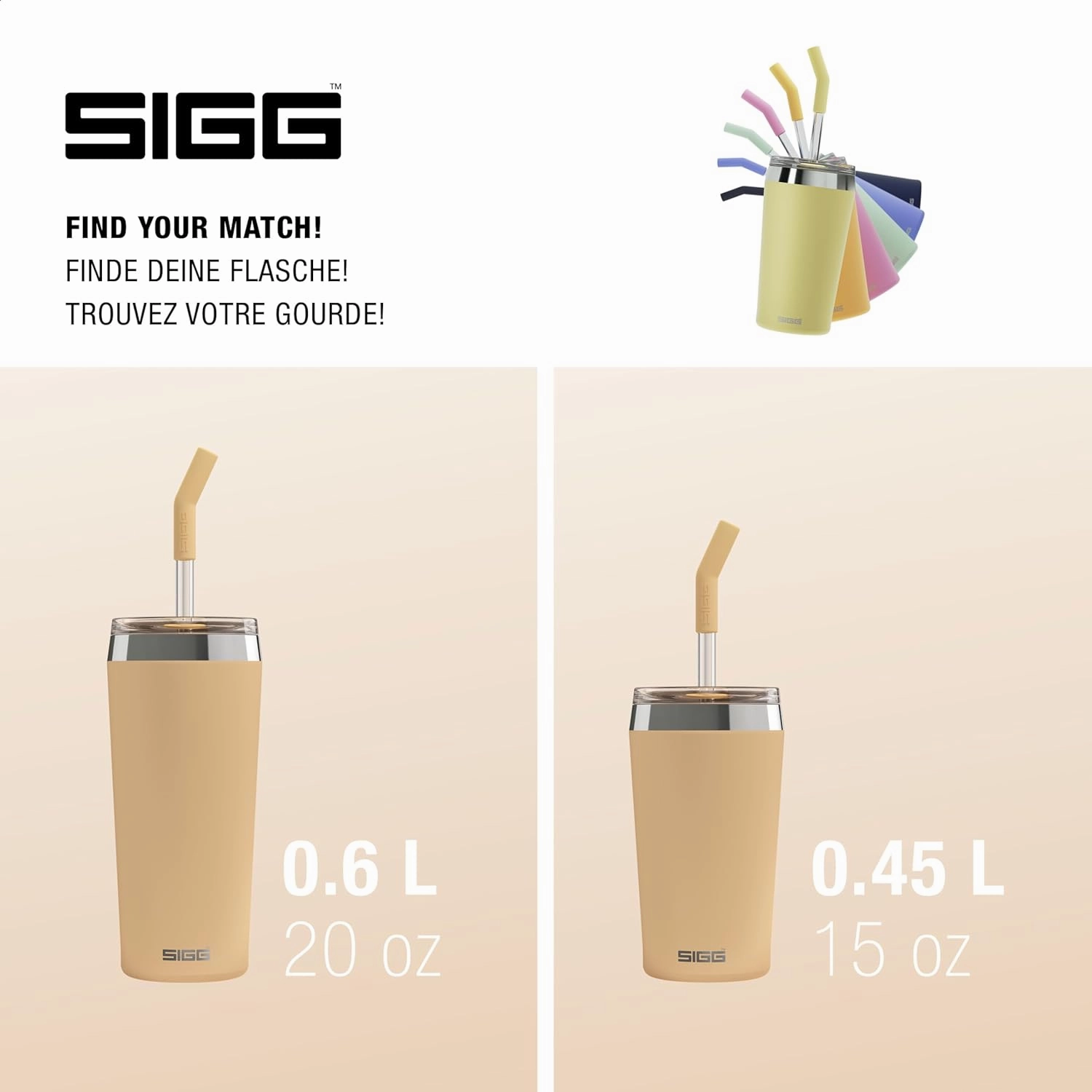 SIGG - Insulated Mug - Travel Mug Helia - With Durable Glass Straw & Cleaning Brush - Leakproof - BPA Free - 18/8 Stainless Steel - 15oz/20oz