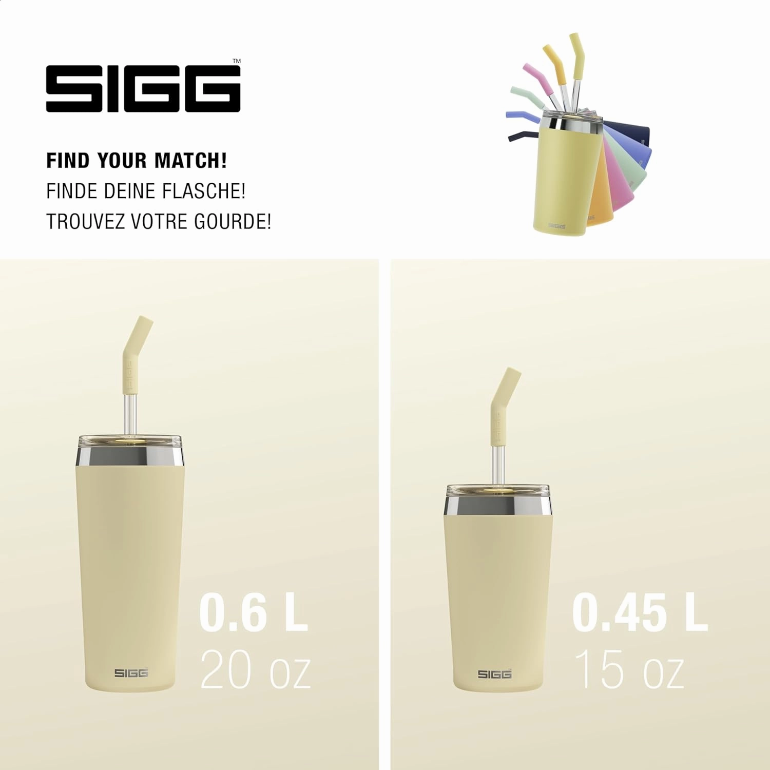 SIGG - Insulated Mug - Travel Mug Helia - With Durable Glass Straw & Cleaning Brush - Leakproof - BPA Free - 18/8 Stainless Steel - 15oz/20oz