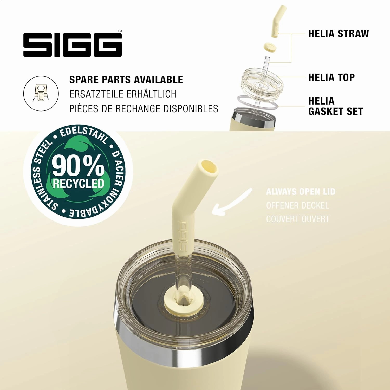 SIGG - Insulated Mug - Travel Mug Helia - With Durable Glass Straw & Cleaning Brush - Leakproof - BPA Free - 18/8 Stainless Steel - 15oz/20oz