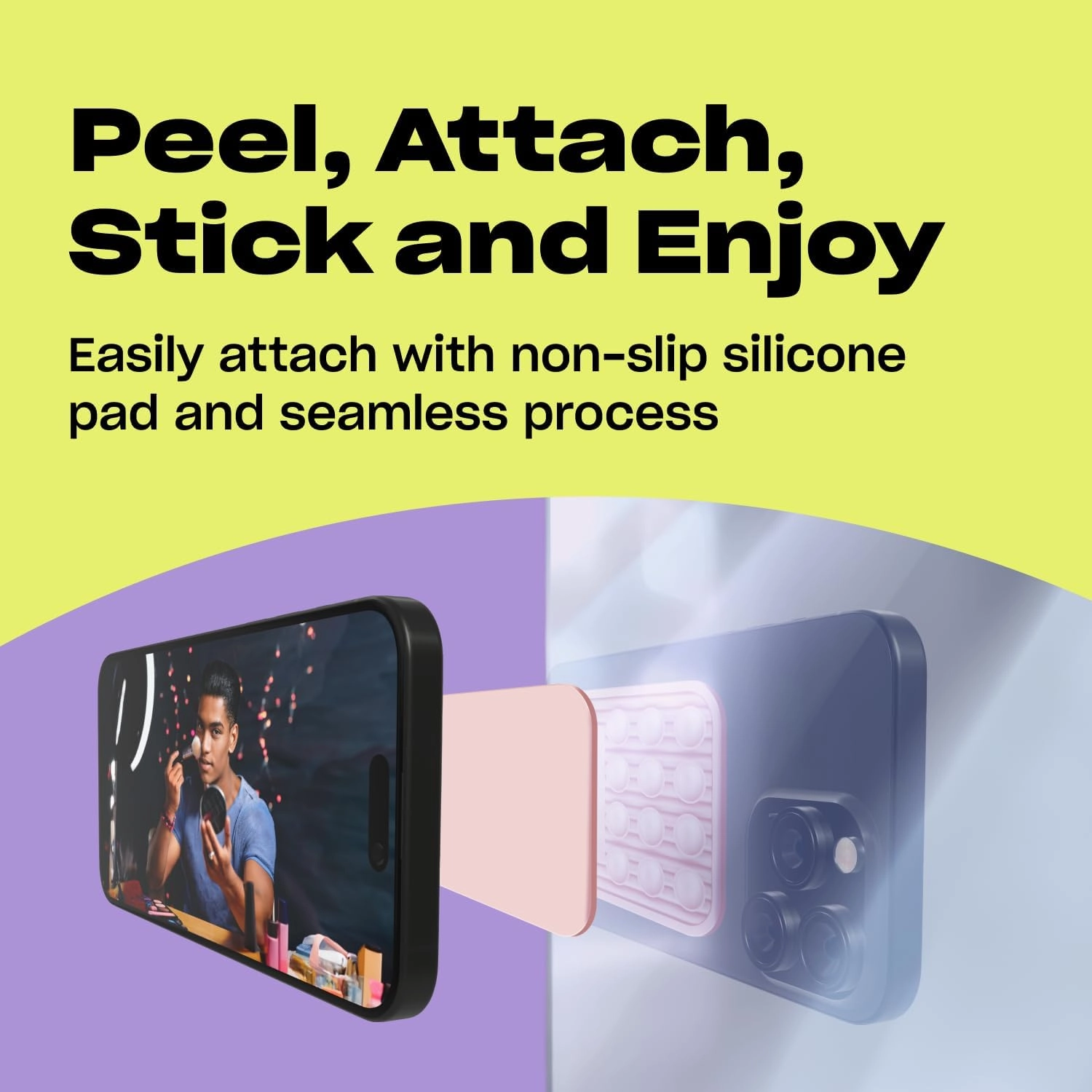 Silicone Suction Phone Case Adhesive Mount Textured Collection - Hands-Free Grip with 24 Suction Cups for Videos & Selfies - Durable, Easy to Use - 2.6 x 3.9,Ripples - Transparent
