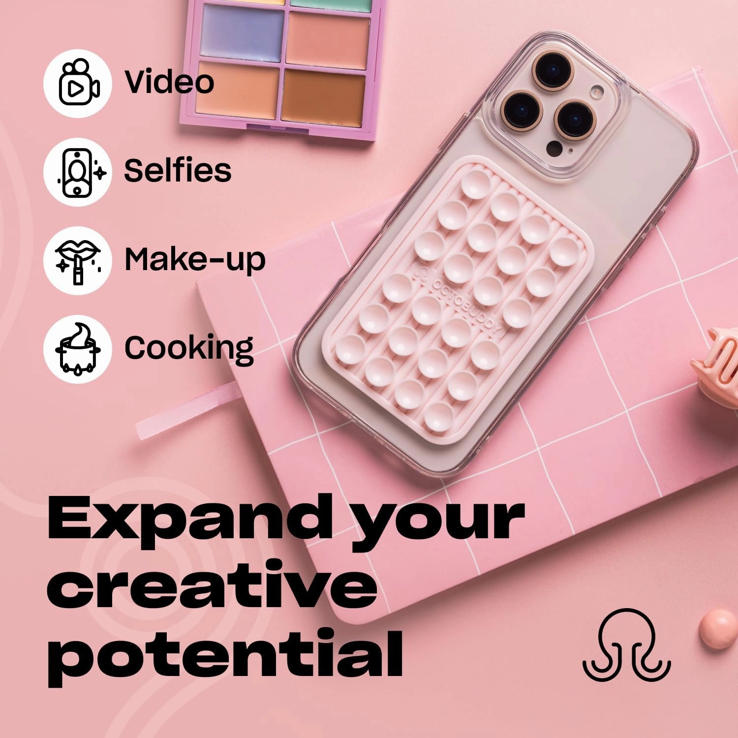 Silicone Suction Phone Case Adhesive Mount Textured Collection - Hands-Free Grip with 24 Suction Cups for Videos & Selfies - Durable, Easy to Use - 2.6 x 3.9,Ripples - Transparent