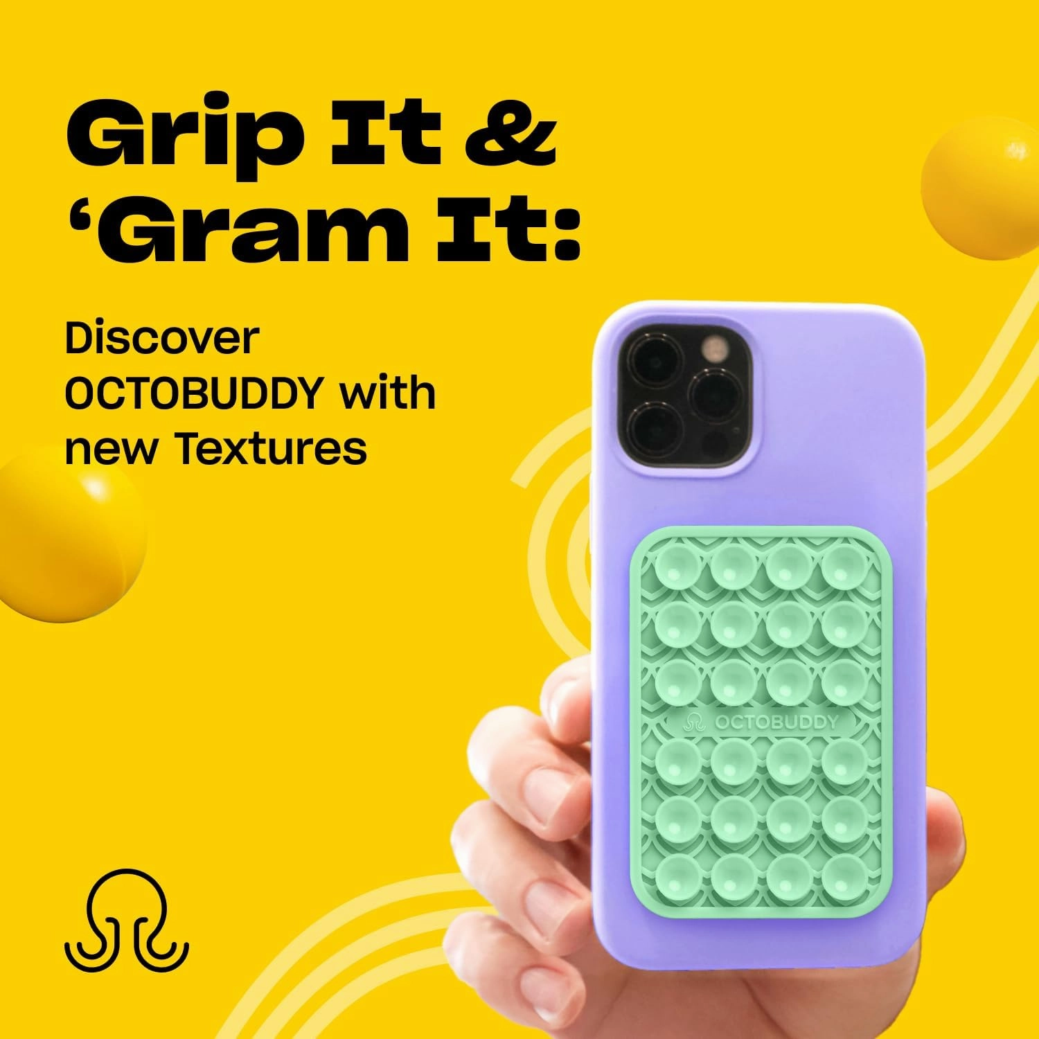 Silicone Suction Phone Case Adhesive Mount Textured Collection - Hands-Free Grip with 24 Suction Cups for Videos & Selfies - Durable, Easy to Use - 2.6 x 3.9,Ripples - Transparent
