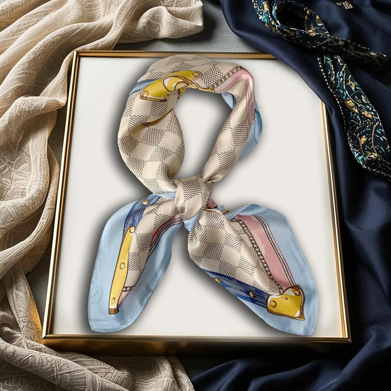 Silk Scarf for Women 27“x 27” Square Real Silk Feeling Hair Headscarf Neckerchief Breathable Lightweight