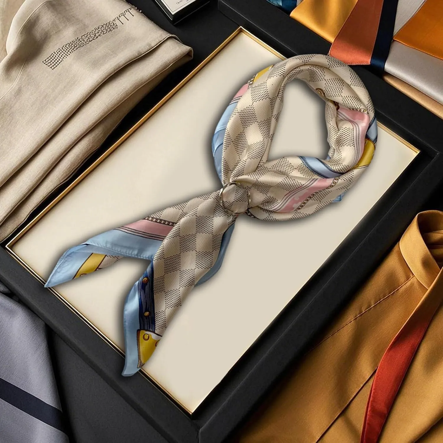 Silk Scarf for Women 27“x 27” Square Real Silk Feeling Hair Headscarf Neckerchief Breathable Lightweight