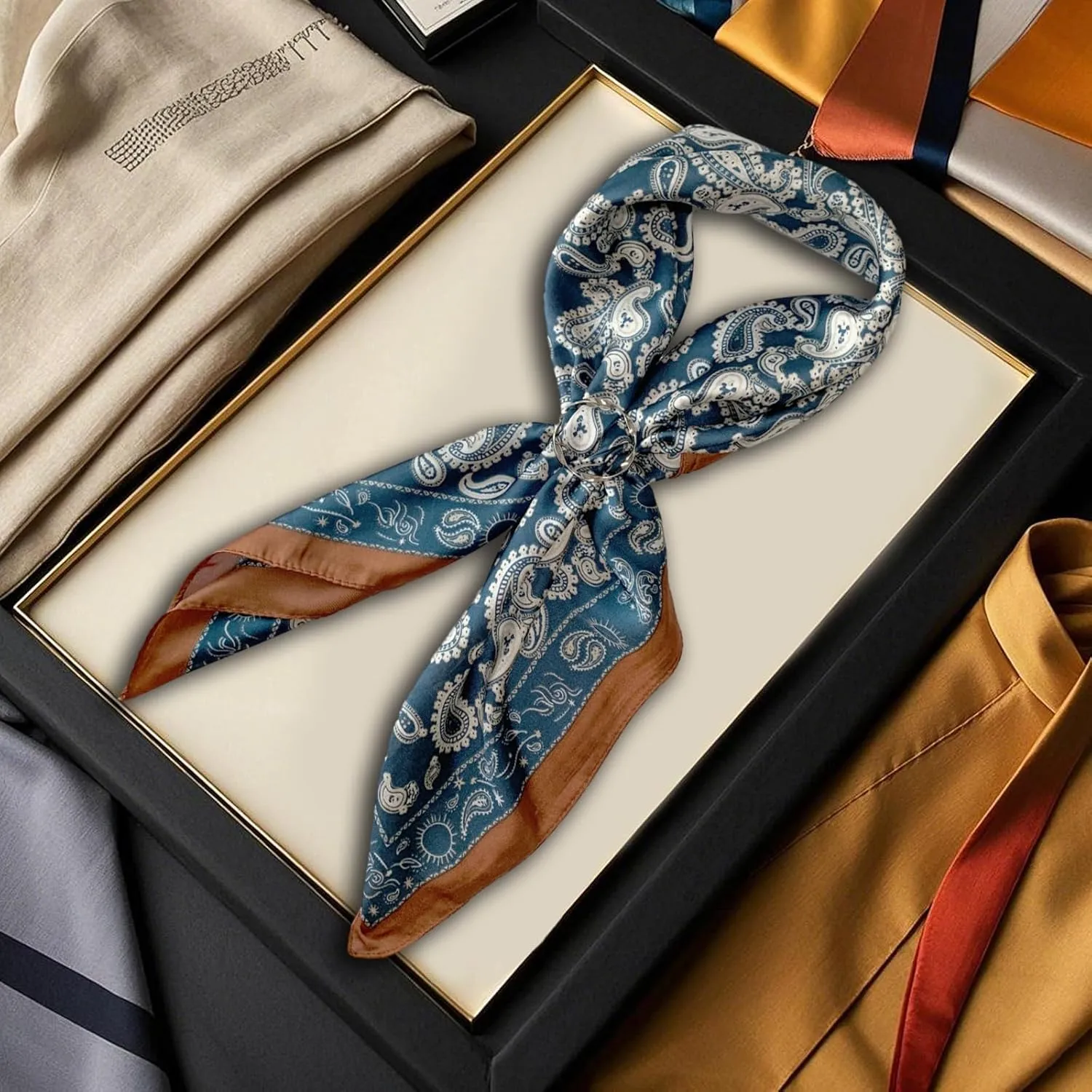 Silk Scarf for Women 27“x 27” Square Real Silk Feeling Hair Headscarf Neckerchief Breathable Lightweight