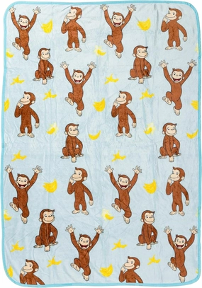 Silver Buffalo Curious George Monkey Banana 45" x 60" Fleece Throw, Soft and Cozy Blanket, 185 GSM