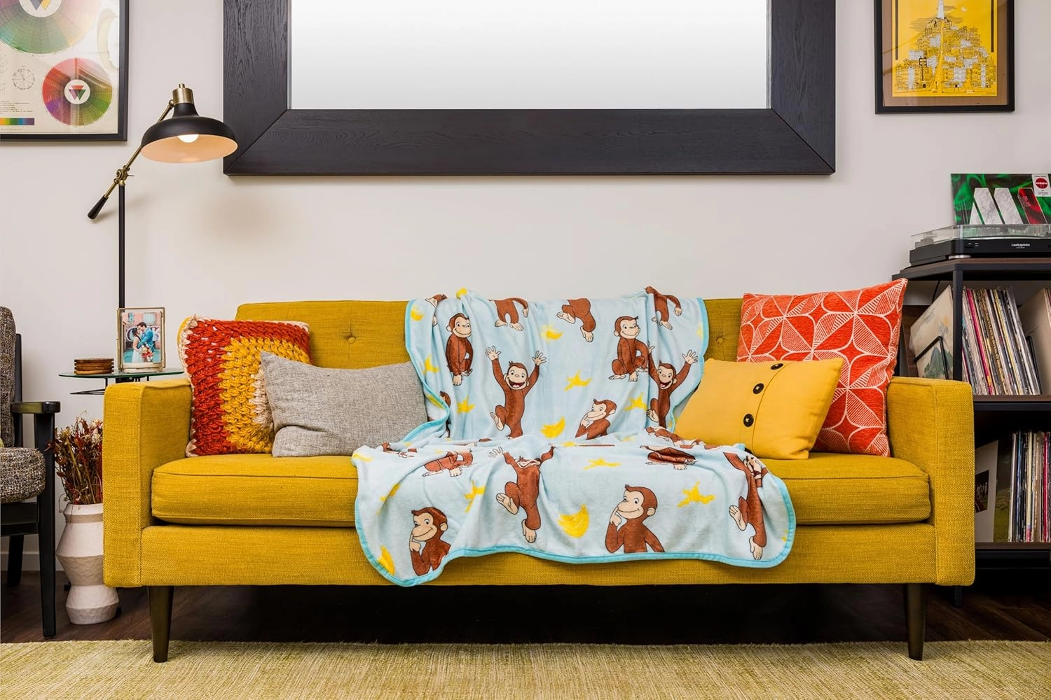 Silver Buffalo Curious George Monkey Banana 45" x 60" Fleece Throw, Soft and Cozy Blanket, 185 GSM