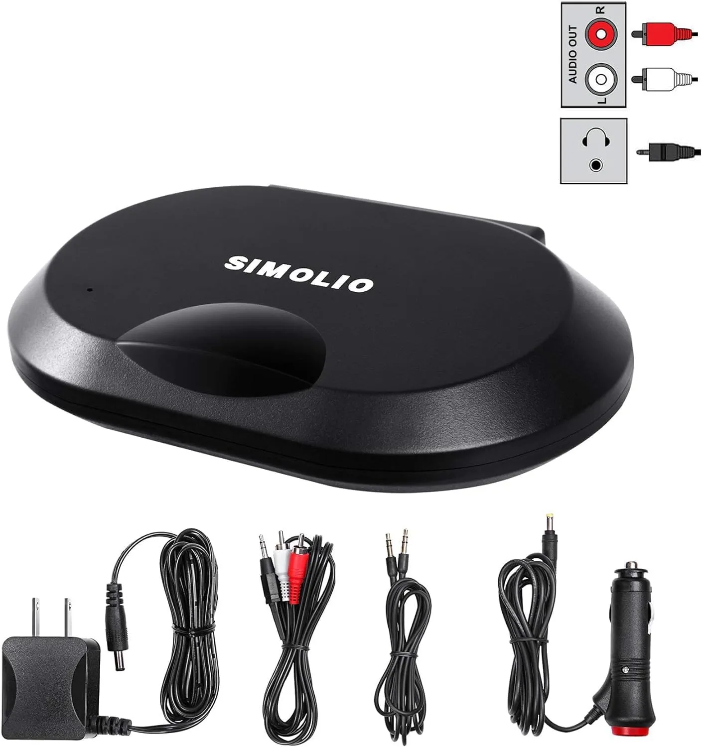 SIMOLIO 2-Channel IR Audio Transmitter - Wireless Infrared Sensor for DVD, TV & PC, Universal Car Wireless Headphone Transmitter with AUX Jack, Cigar Lighter & AC Adapter Included SM-261A