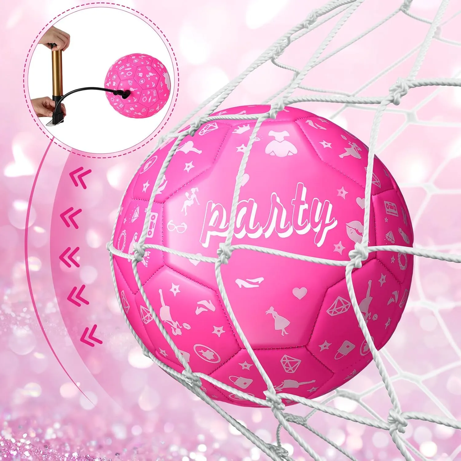 Size 3 Soccer Ball Set for Boys and Girls, Size 3 Cartoon Soccer Ball Gifts with Pump Drawstring Bag Costume Accessories for Kids Birthday Sport Party Favors(Hot Pink Girl)