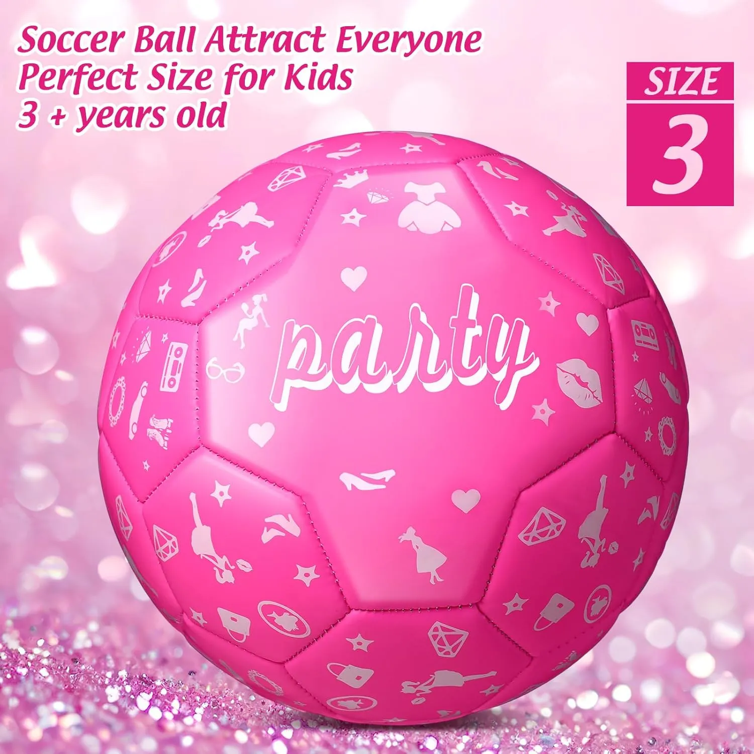 Size 3 Soccer Ball Set for Boys and Girls, Size 3 Cartoon Soccer Ball Gifts with Pump Drawstring Bag Costume Accessories for Kids Birthday Sport Party Favors(Hot Pink Girl)