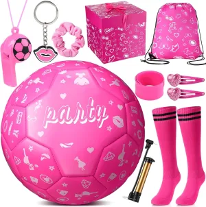 Size 3 Soccer Ball Set for Boys and Girls, Size 3 Cartoon Soccer Ball Gifts with Pump Drawstring Bag Costume Accessories for Kids Birthday Sport Party Favors(Hot Pink Girl)