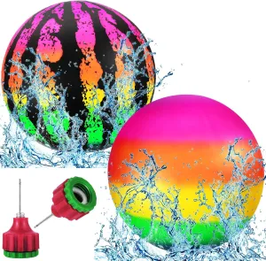 Skylety 2 Pcs Swimming Pool Diving Balls 9 Inch Underwater Pool Toy Watermelon Rainbow Inflatable Ball with Hose Adapter for Under Water Passing Dribbling Diving Game for Teen Adult