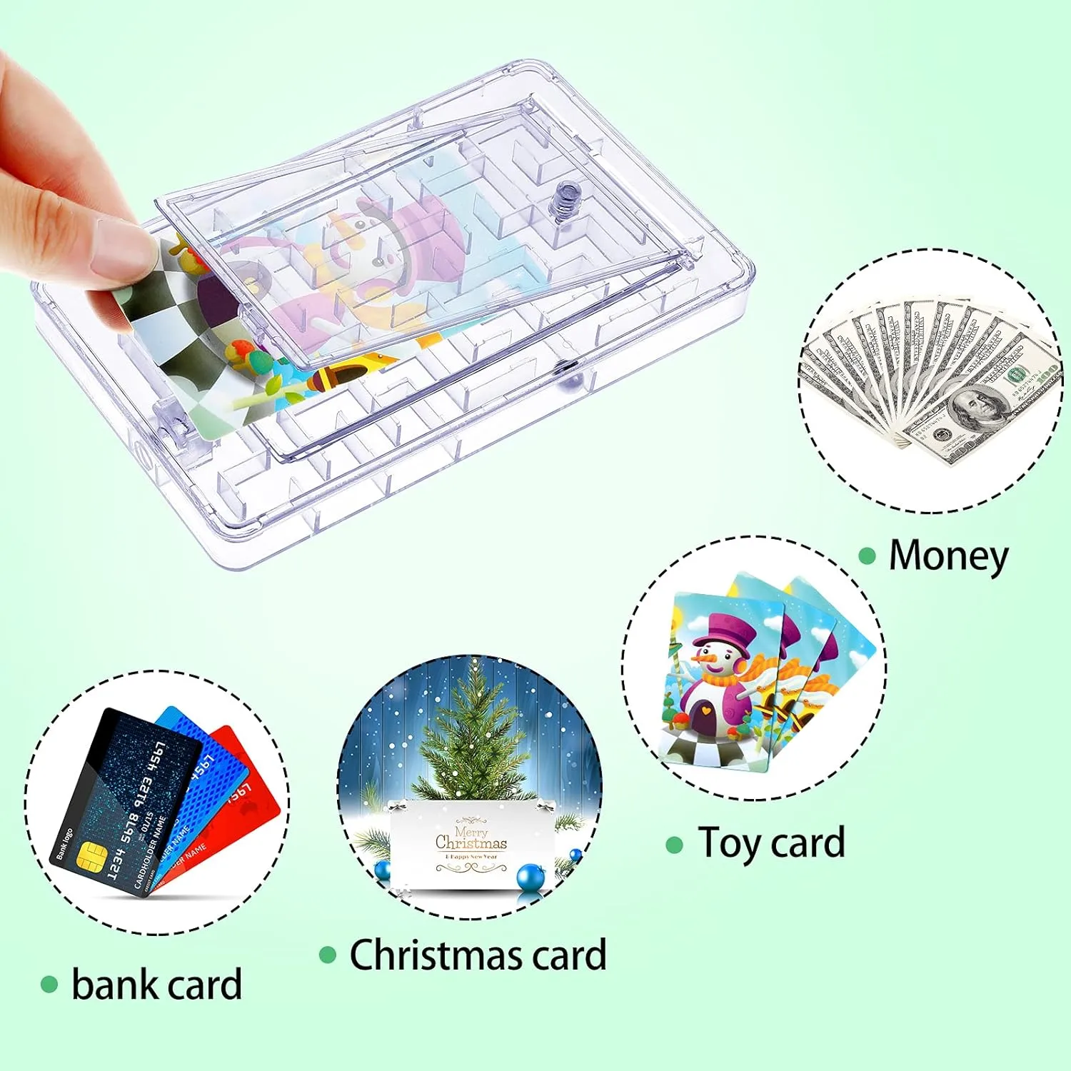 Skylety 5 Pcs Money Puzzle Box Gift Card Box Plastic Puzzle Card Holder Fun Maze Intellectual Pinball Machine Game for Teens and Adults Birthday Party Favors(Clear, Blue, Purple, Pink, Green)