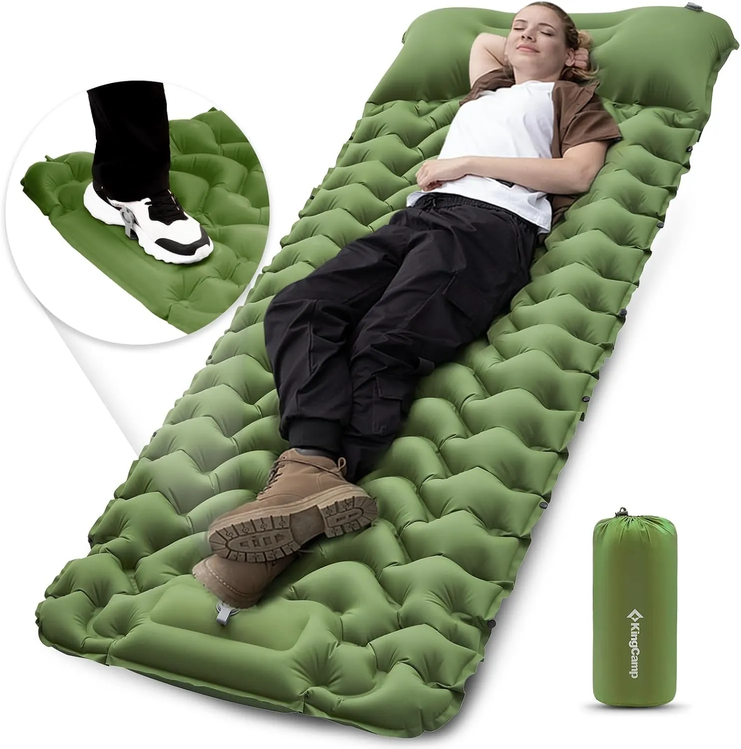 Sleeping Pad for Camping, Inflatable Sleeping Pad with Pillow, Ultralight Connectable Camping Mattress with Built-in Foot Pump, Perfect for Backpacking, Hiking, Tent, and Cot Use