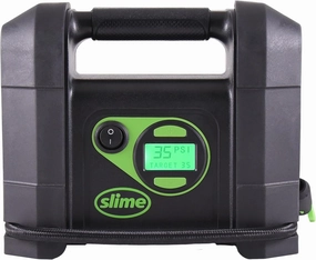 Slime 40047 Tire Inflator, Portable Car Air Compressor, Rugged, Inflate Right Automatic Shut Off, with Digital 99 psi Display, Long Hose and LED Light, 12V, 4 min Inflation