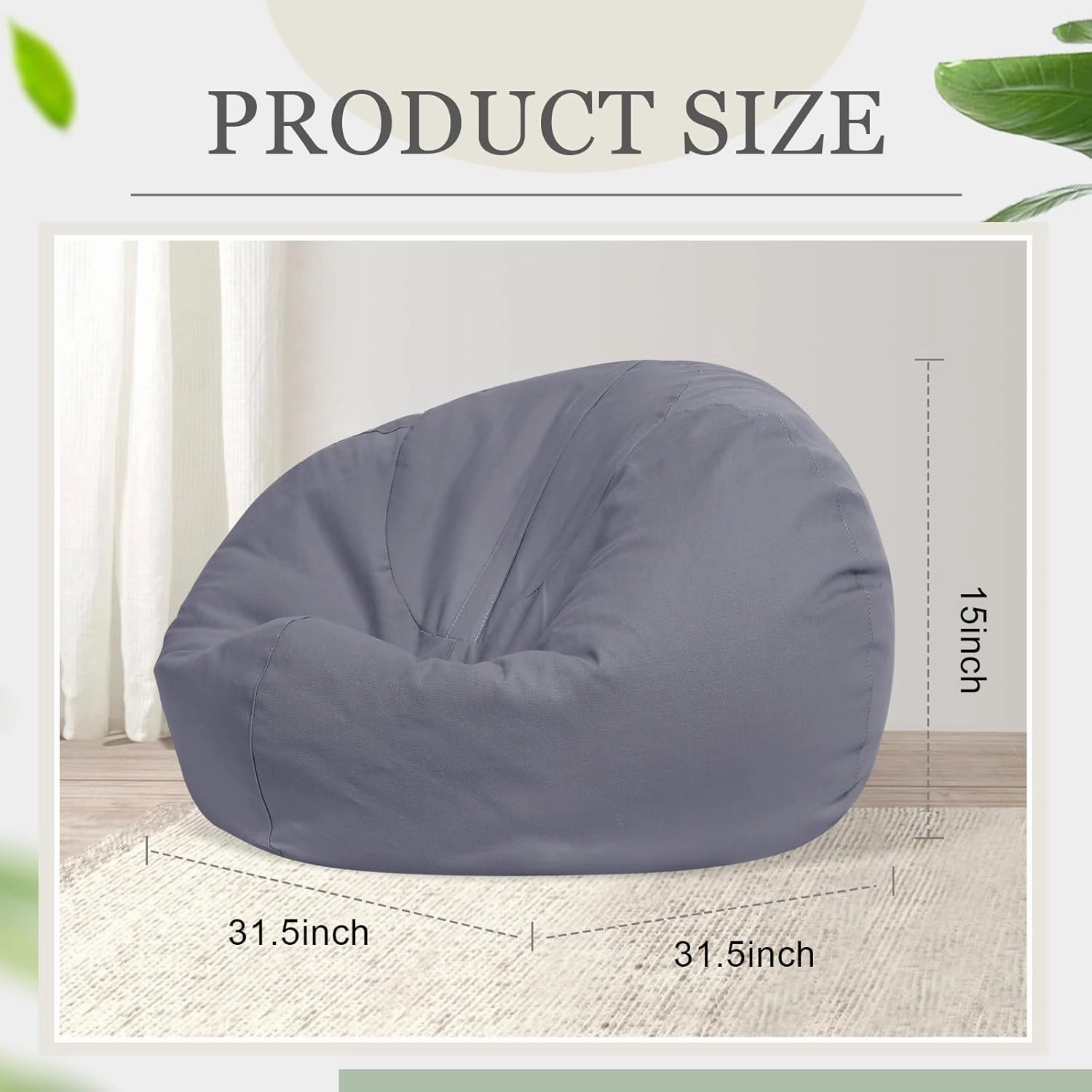 Sliner 2 Pcs Stuffed Animal Storage Bean Bag Chair Cover for Kids Adults (no Filler) Large Stuffable Zipper Beanbag Cover for Organizing Plush Toys or Memory Foam(Gray, Small)