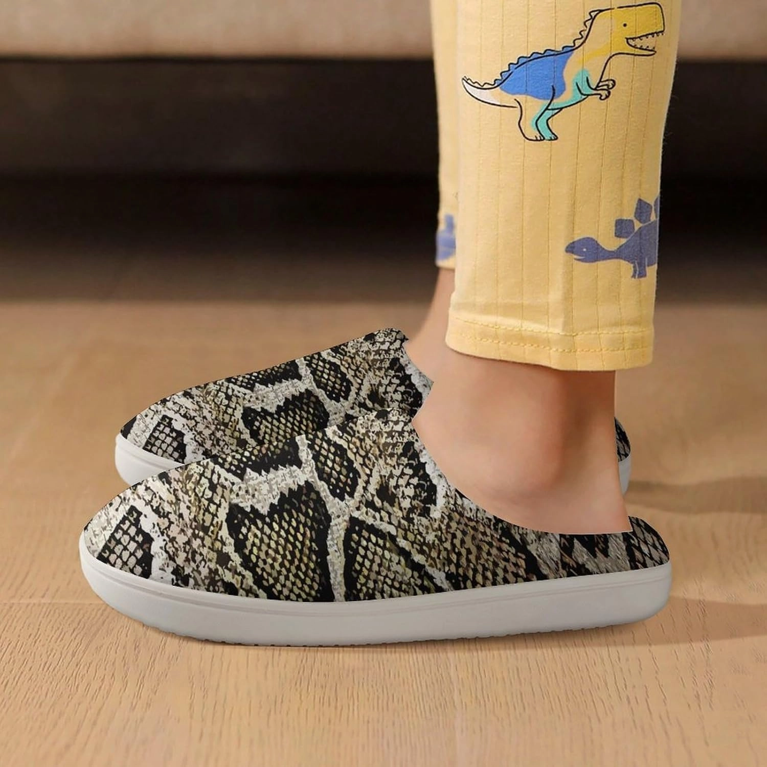 Snake Skin Texture Print Slippers for Boys Girls Home Cotton Slippers Non-Slip Warm Little Kids Slippers