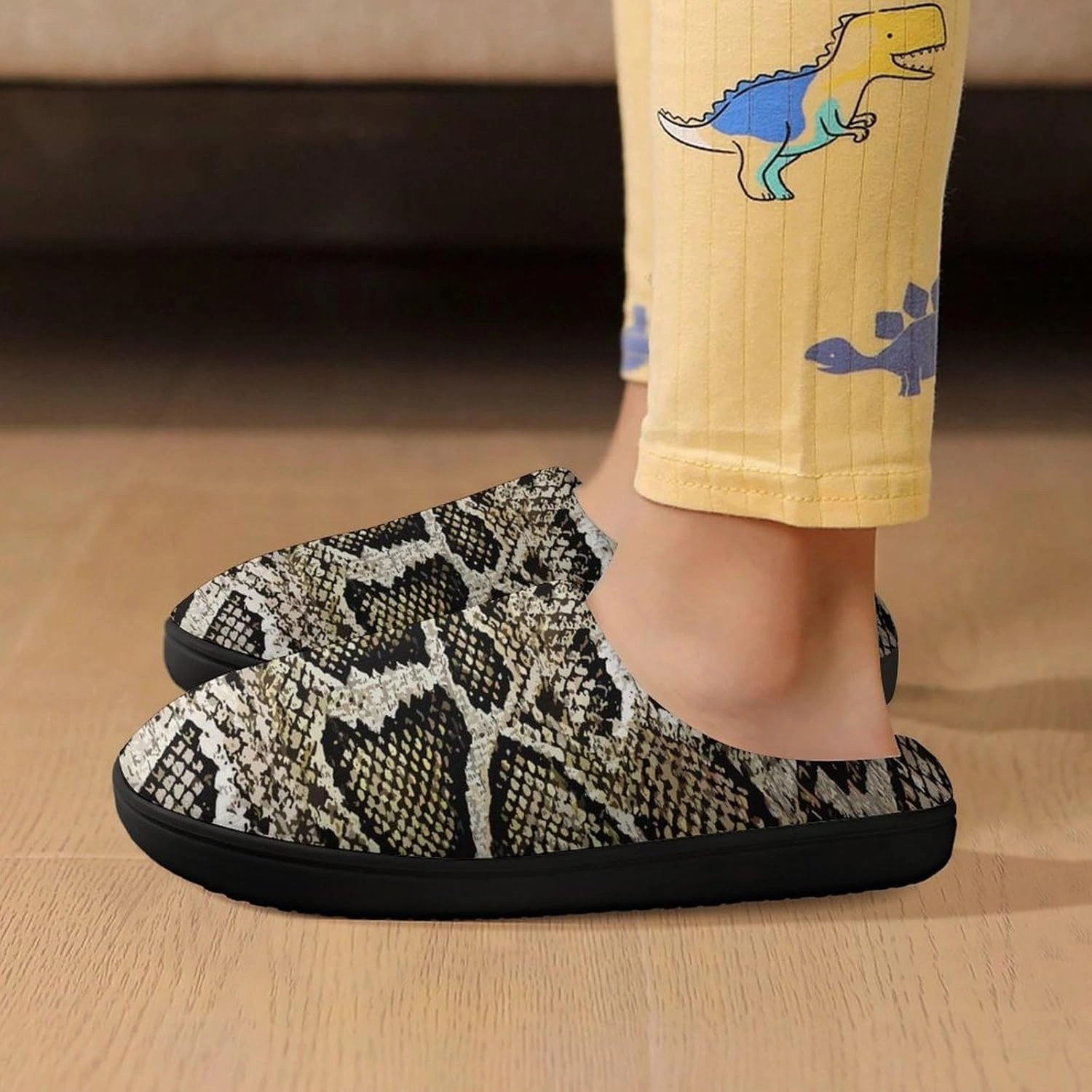 Snake Skin Texture Print Slippers for Boys Girls Home Cotton Slippers Non-Slip Warm Little Kids Slippers