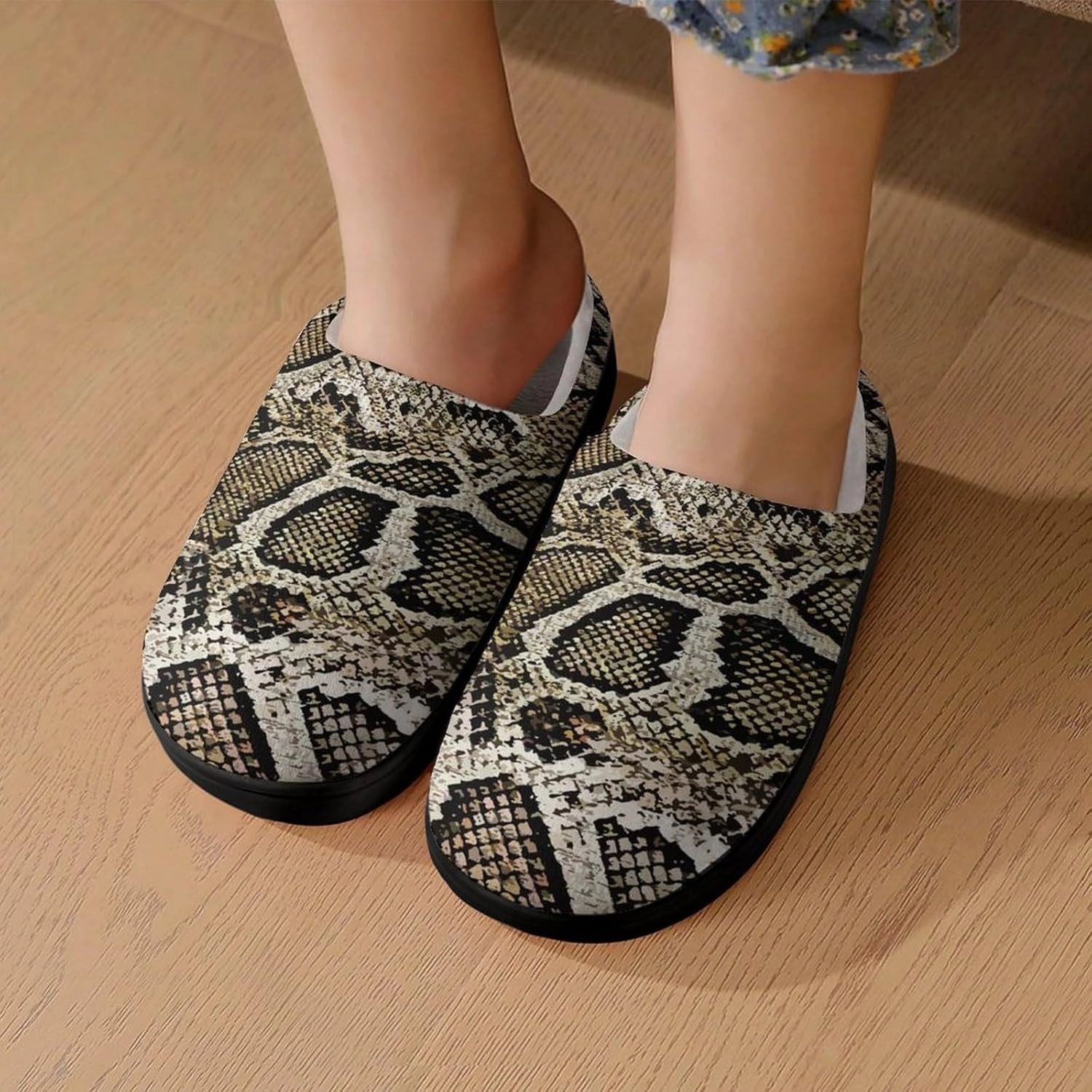 Snake Skin Texture Print Slippers for Boys Girls Home Cotton Slippers Non-Slip Warm Little Kids Slippers