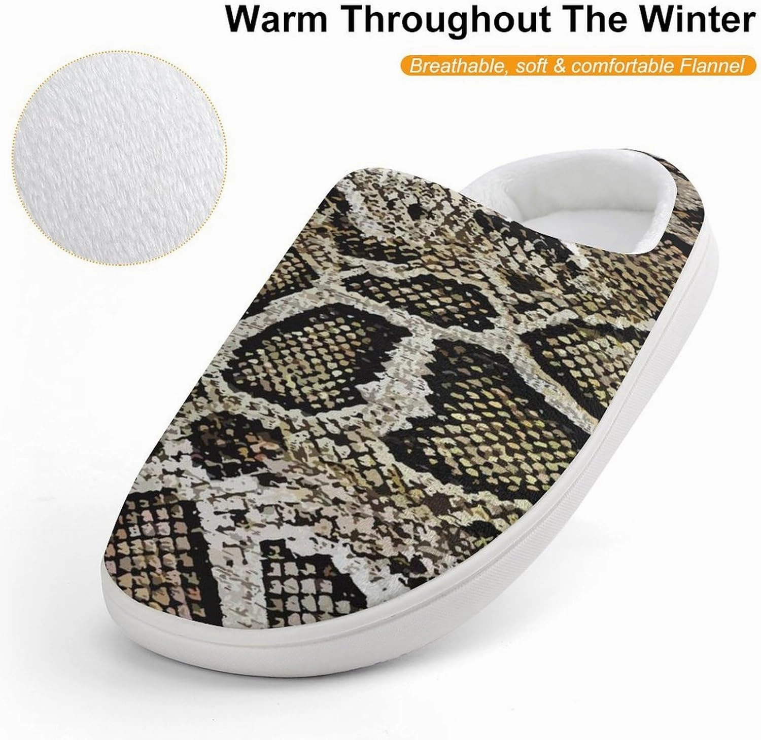 Snake Skin Texture Print Slippers for Boys Girls Home Cotton Slippers Non-Slip Warm Little Kids Slippers