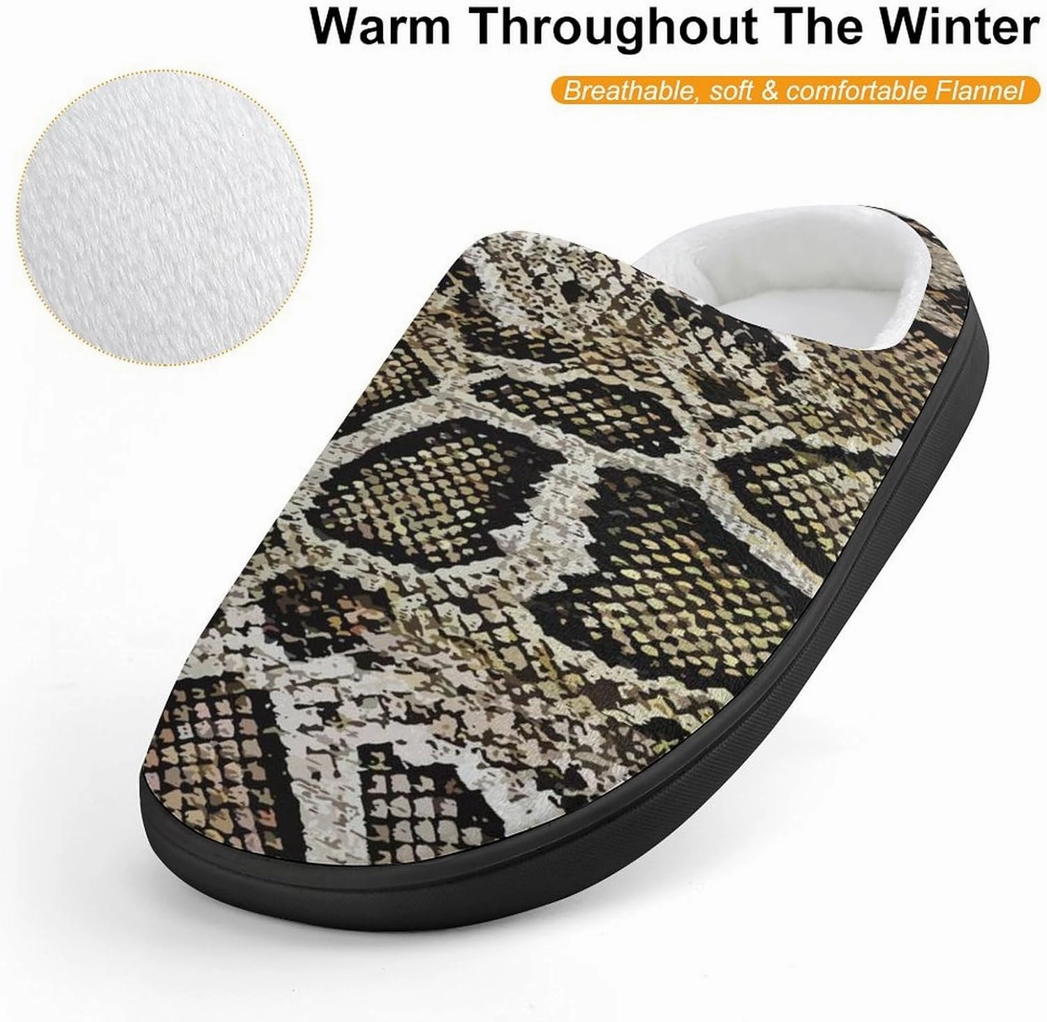 Snake Skin Texture Print Slippers for Boys Girls Home Cotton Slippers Non-Slip Warm Little Kids Slippers