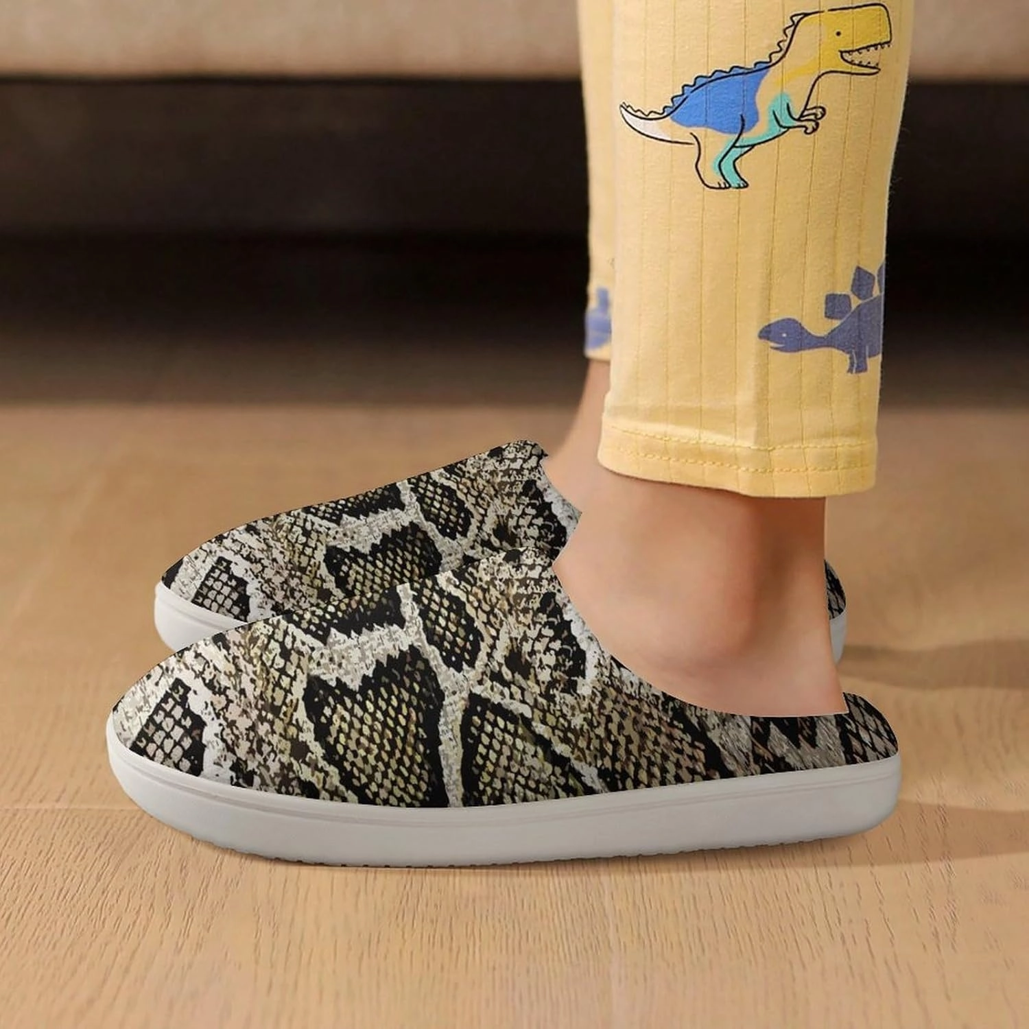 Snake Skin Texture Print Slippers for Boys Girls Home Cotton Slippers Non-Slip Warm Little Kids Slippers