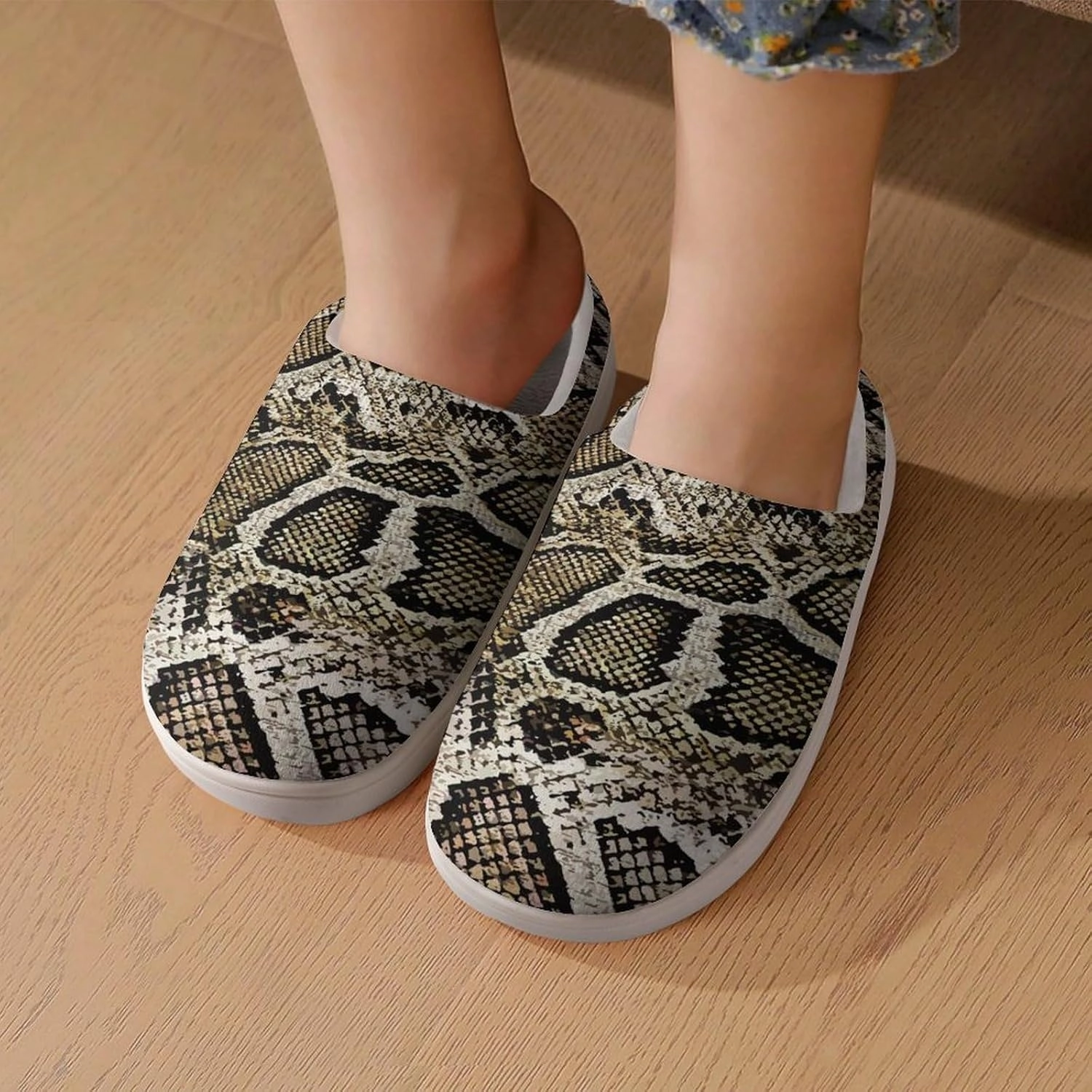 Snake Skin Texture Print Slippers for Boys Girls Home Cotton Slippers Non-Slip Warm Little Kids Slippers