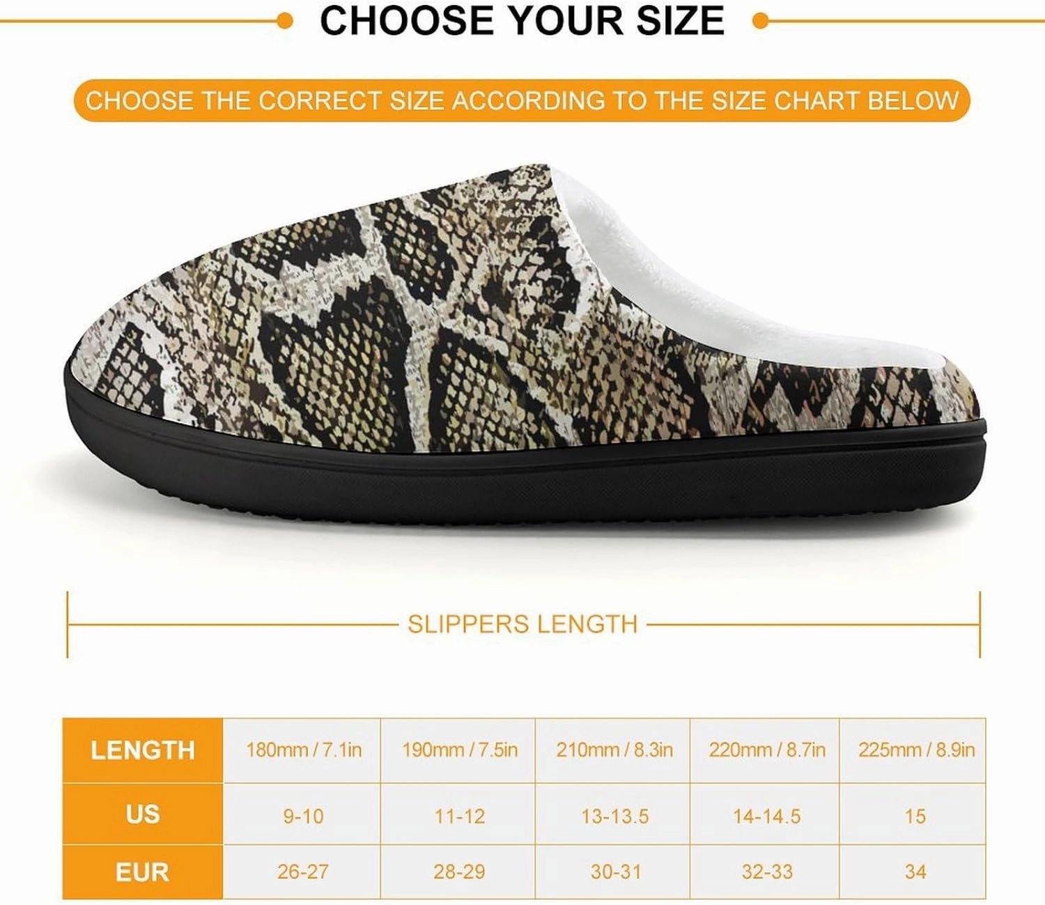 Snake Skin Texture Print Slippers for Boys Girls Home Cotton Slippers Non-Slip Warm Little Kids Slippers