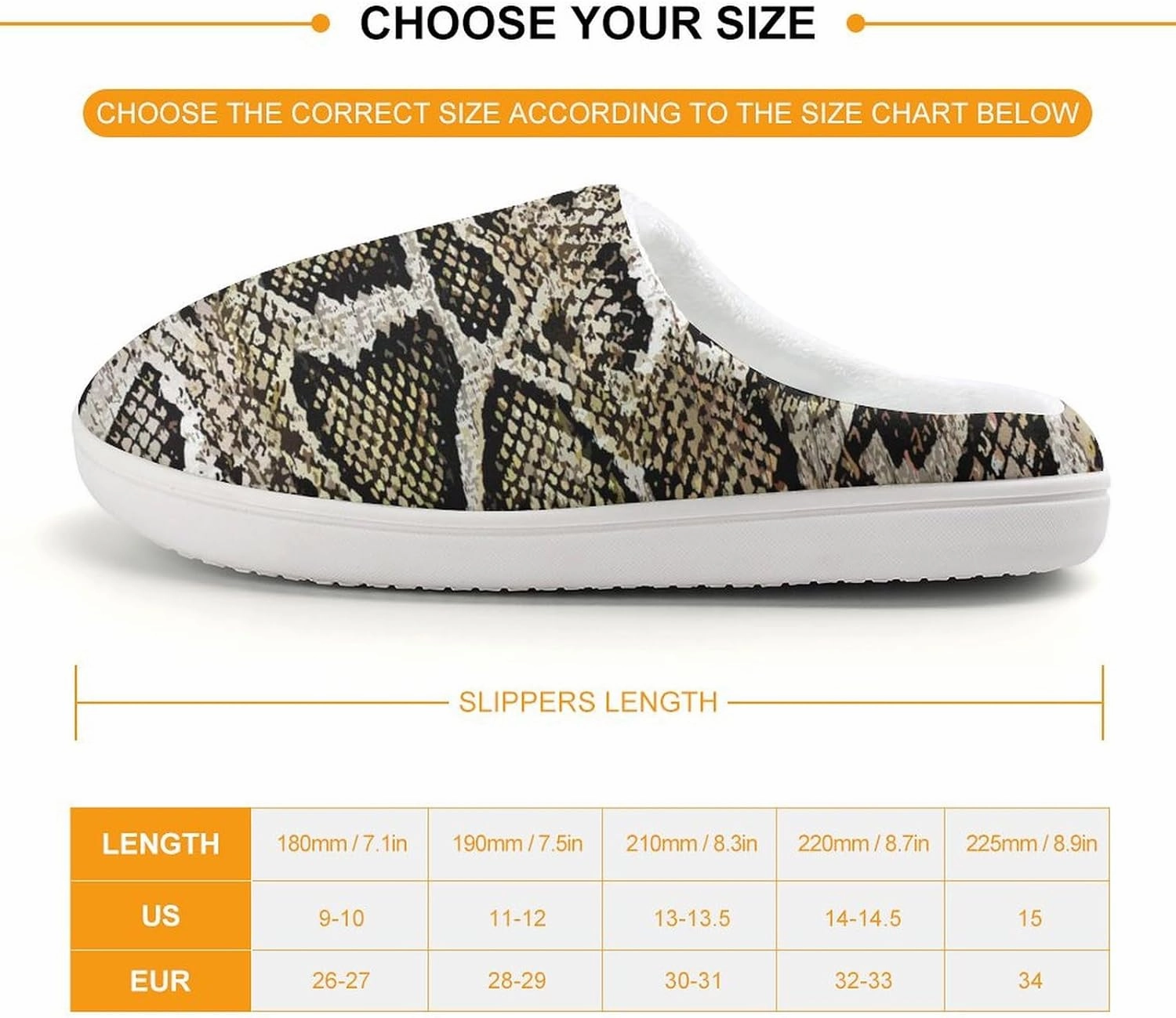 Snake Skin Texture Print Slippers for Boys Girls Home Cotton Slippers Non-Slip Warm Little Kids Slippers