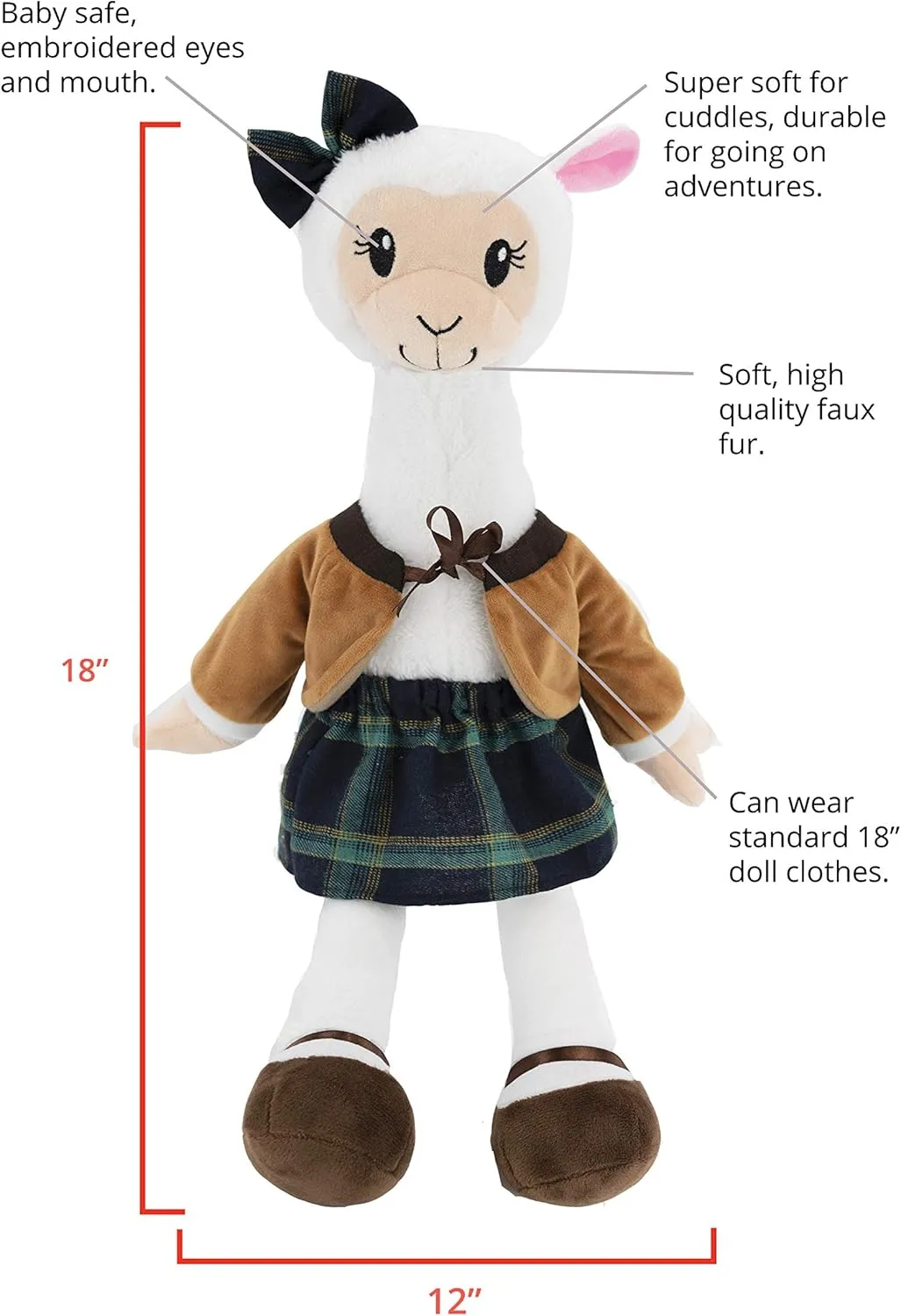 Soft Baby Doll - Plush Rag with 2 Clothing Set, My First Plush Toy for Girls, Boys & Infants, Stuffed Toy, Adorable Companion for 1 Year Old & Up - 18 Inch Alpaca