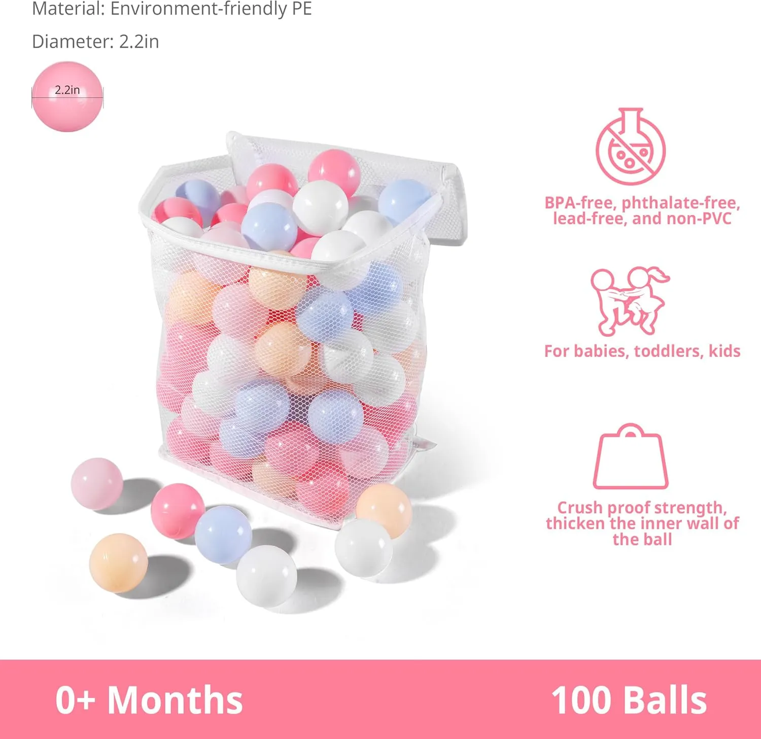 Soft Plastic Ball Pit Balls, 100 200 500pcs Plastic Toy Balls for Kids, Crush Proof Stress Balls for Baby Toddler Birthday Party, Ball Pits Play Tent, Baby Pool Water Toys, Party Decoration