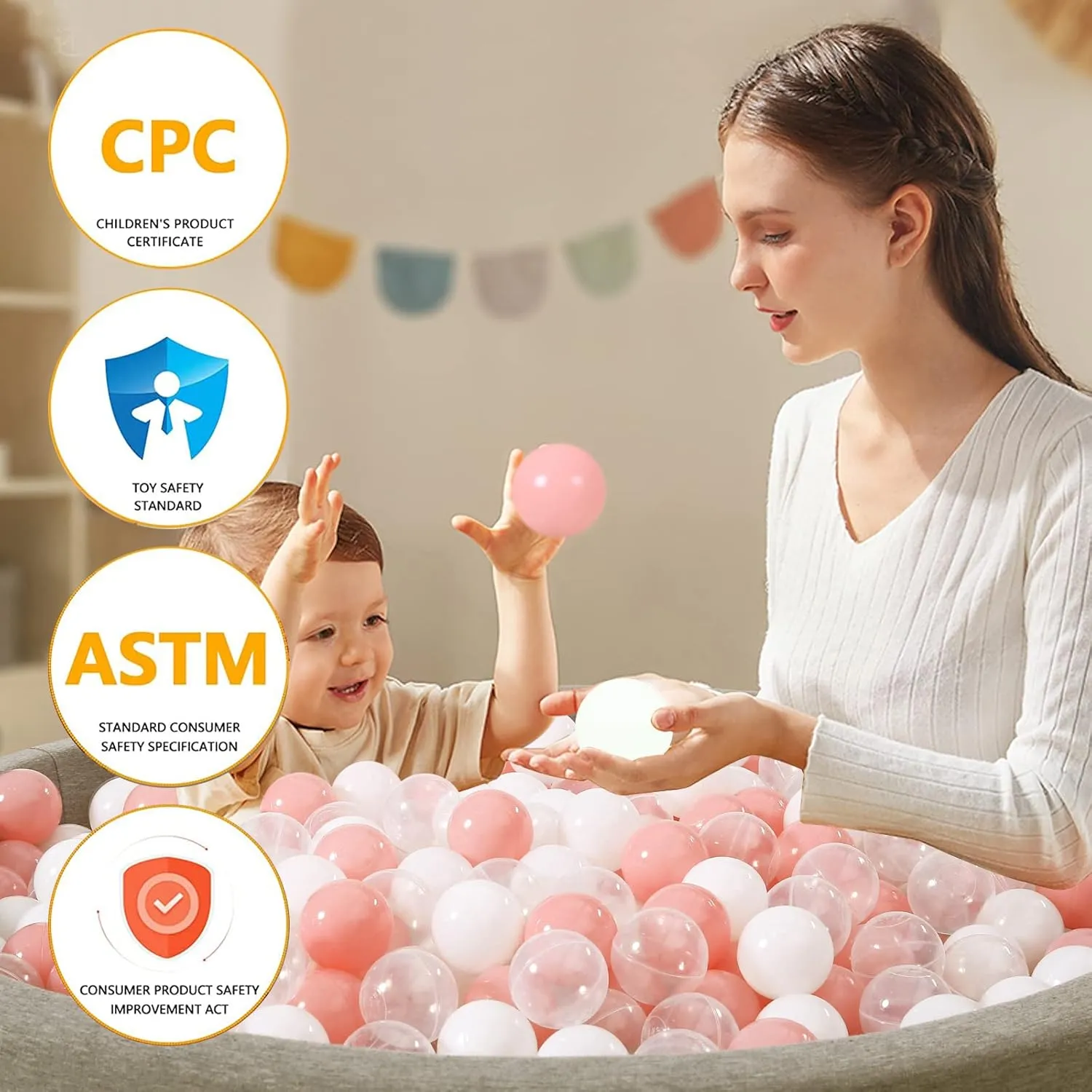 Soft Plastic Ball Pit Balls, 100 200 500pcs Plastic Toy Balls for Kids, Crush Proof Stress Balls for Baby Toddler Birthday Party, Ball Pits Play Tent, Baby Pool Water Toys, Party Decoration