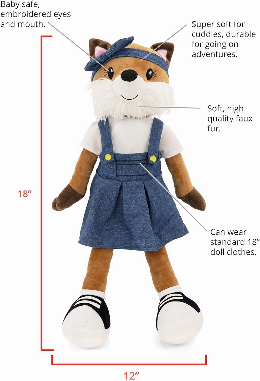 Soft Baby Doll - Plush Rag with 2 Clothing Sets, My First Plush Toy for Girls, Boys & Infants, Stuffed Toy, Adorable Companion for 1 Year Old & Up - 18 Inch Fox