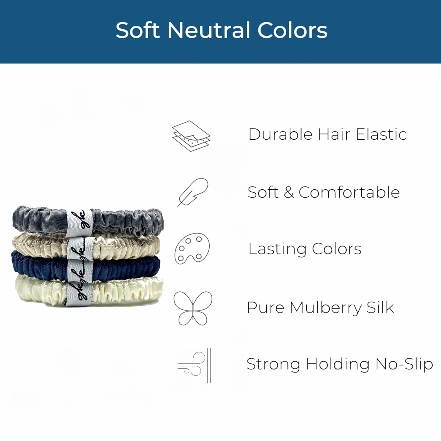 Soft Silk Satin Non Slip Hair Ties 6 Pack - Thin Elastic Ponytail Hair Band | Skinny Slim Srunchie for Thin or Thick Hair | No Crease or Damage Hair Accessories from GK by BEHA Life (6, Neutral)