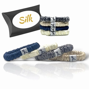 Soft Silk Satin Non Slip Hair Ties 6 Pack - Thin Elastic Ponytail Hair Band | Skinny Slim Srunchie for Thin or Thick Hair | No Crease or Damage Hair Accessories from GK by BEHA Life (6, Neutral)