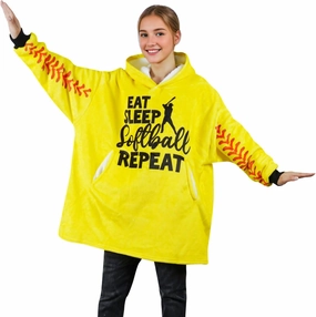 Softball Gifts for Girls, Softball blanket, Wearable Blanket Hoodies for Adults, Oversized Flannel Hooded Blankets, Gifts for Birthday, Christmas, and so on, One Size Fits All Yellow