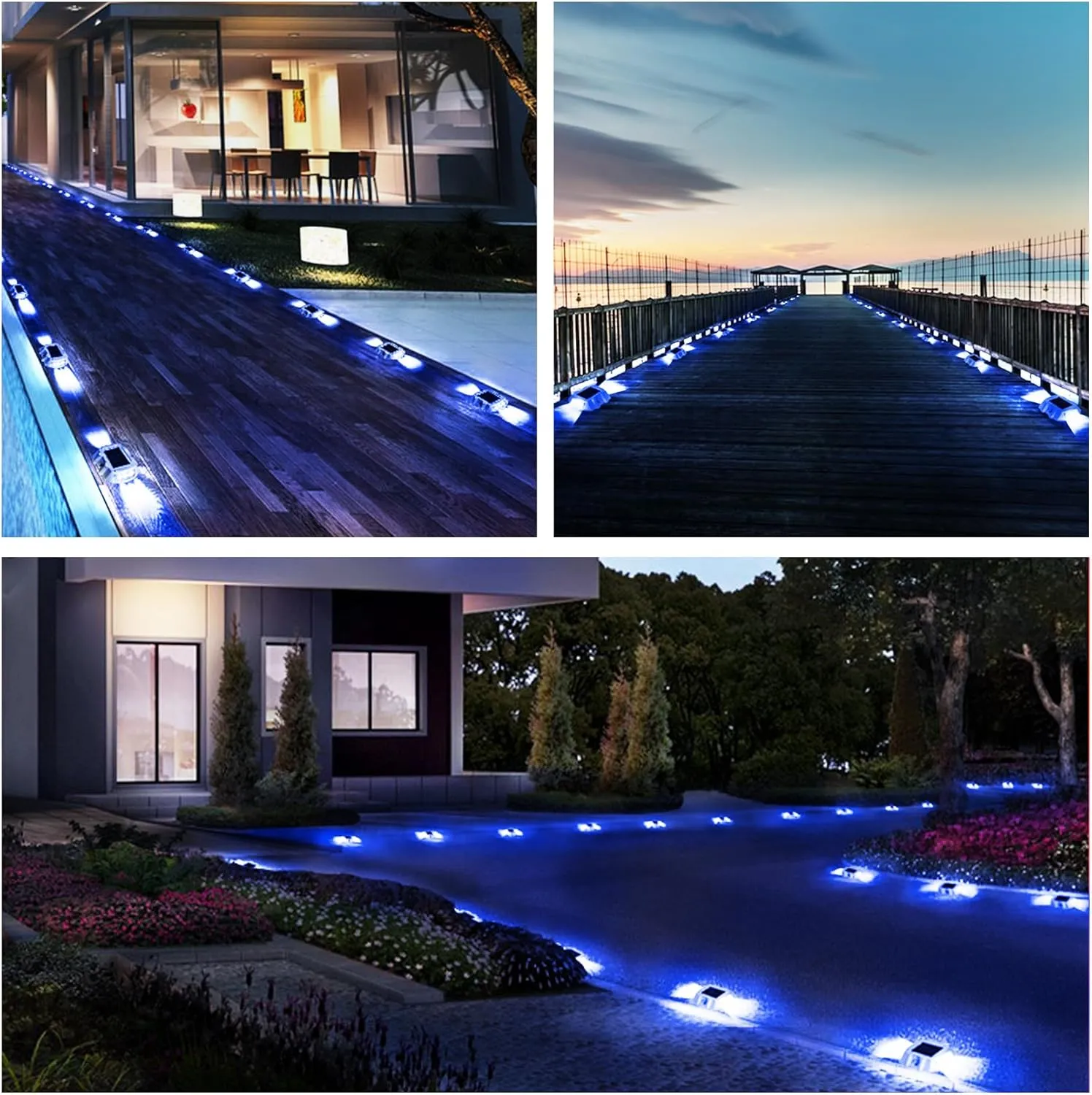Solar Deck Lights Driveway Dock Lights 12 Pack, Outdoor LED Solar Powered Waterproof Warning Step Lights for Driveway Sidewalk Pathway Yard Garden(12 Pack, Blue)