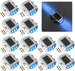 Solar Deck Lights Driveway Dock Lights 12 Pack, Outdoor LED Solar Powered Waterproof Warning Step Lights for Driveway Sidewalk Pathway Yard Garden(12 Pack, Blue)