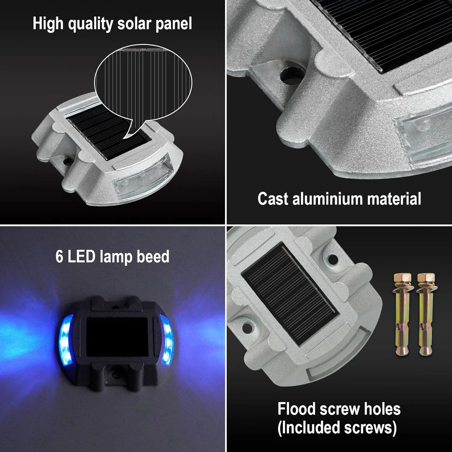Solar Deck Lights Driveway Dock Lights 12 Pack, Outdoor LED Solar Powered Waterproof Warning Step Lights for Driveway Sidewalk Pathway Yard Garden(12 Pack, Blue)