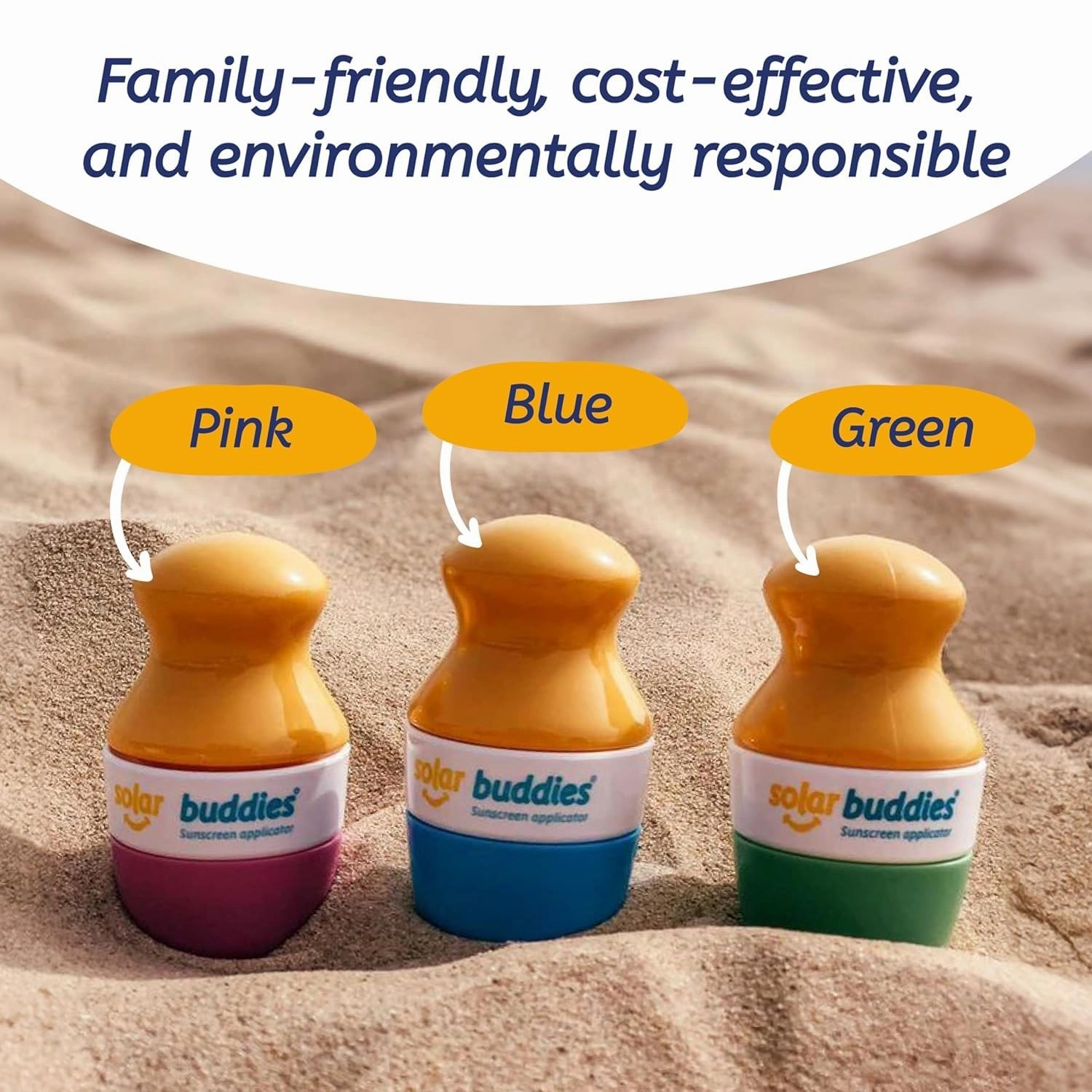 Solar Buddies Sunscreen Applicator - Blue Pack of 2 - BPA-Free Refillable Roll on Sponge Sunscreen, Suncream & Lotion Applicator For Kids, Adults & Families - Holds 3.4fl oz, Perfect Size for Travel