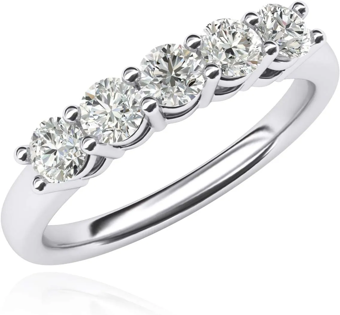 Solid Sterling Silver Eternal Five Stones Anniversary Ring Simulated Brilliant Diamonds Eternity ring 1.25ctw for Women
