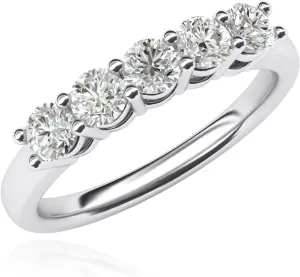 Solid Sterling Silver Eternal Five Stones Anniversary Ring Simulated Brilliant Diamonds Eternity ring 1.25ctw for Women